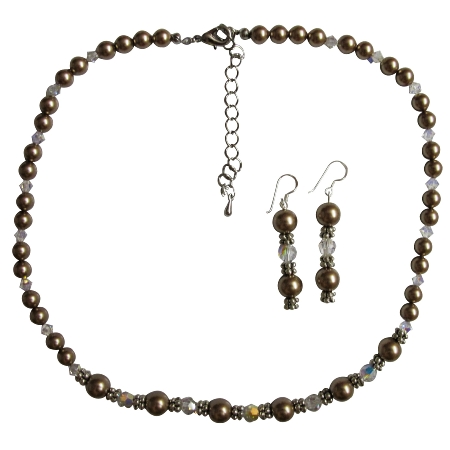 Bridesmaid Bronze Pearls & AB (Aurora Borealis) Crystals Jewelry Set Bridesmaid Bronze Pearls & AB (Aurora Borealis) Crystals Jewelry Set