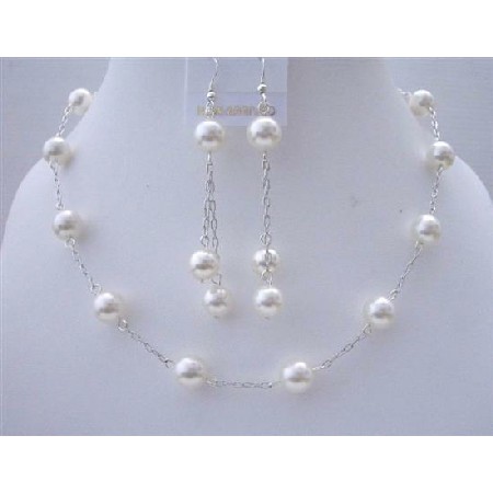 White Pearl Wedding Jewelry Swarovski Handcrafted Necklace Set White Pearl Wedding Jewelry Swarovski Handcrafted Necklace Set