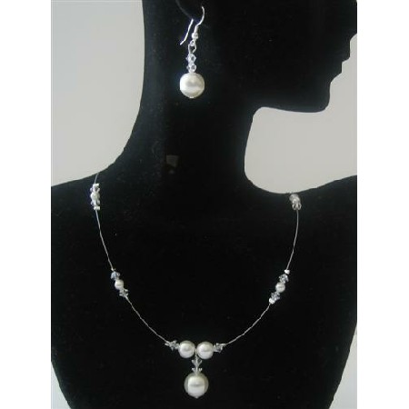 Bridesmaid Swarovski Clear Crystals White Pearls Handcrafted Jewelry 