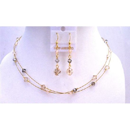 Dainty Bridal Jewelry Golden Shadow Wire Double Stranded Tricolor Dainty Bridal Jewelry Golden Shadow Wire Double Stranded Tricolor