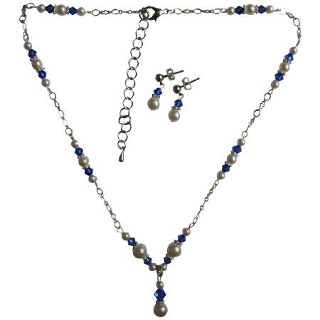 Handmade Jewelry Swarovski White Pearls Sapphire Crystals Set Handmade Jewelry Swarovski White Pearls Sapphire Crystals Set