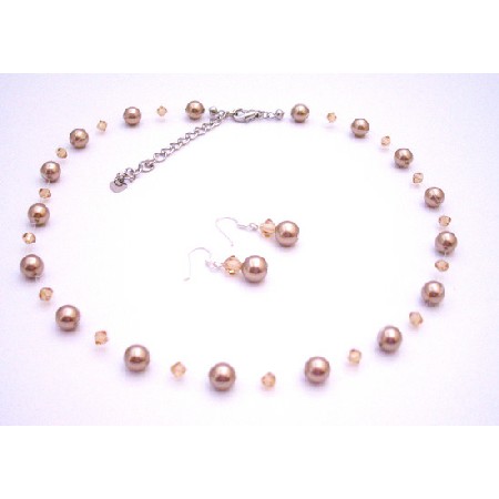 Bronze Lite Colorado Swarovski Crystals Pearls Bridesmaid Jewelry Set Bronze Lite Colorado Swarovski Crystals Pearls Bridesmaid Jewelry Set
