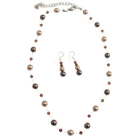 Prom Flower Girl Bronze Brown Pearls & Smoked Topaz Crystals Jewelry Prom Flower Girl Bronze Brown Pearls & Smoked Topaz Crystals Jewelry
