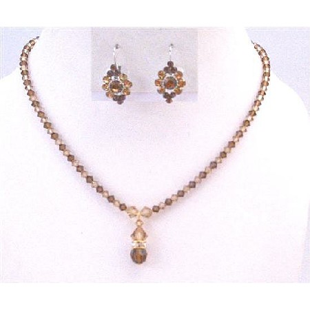 Lite Colorado Swarovski Crystals Smoked Topaz Drop Down Bridal Jewelry Lite Colorado Swarovski Crystals Smoked Topaz Drop Down Bridal Jewelry