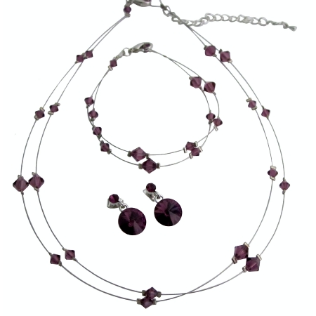Custom Jewelry Amethyst Crystals Double Stranded Necklace w/ Bracelet Custom Jewelry Amethyst Crystals Double Stranded Necklace w/ Bracelet