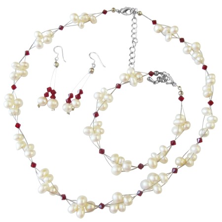Fashion Wedding Jewelry with Siam Red Crystals & Freshwater Pearls Fashion Wedding Jewelry with Siam Red Crystals & Freshwater Pearls