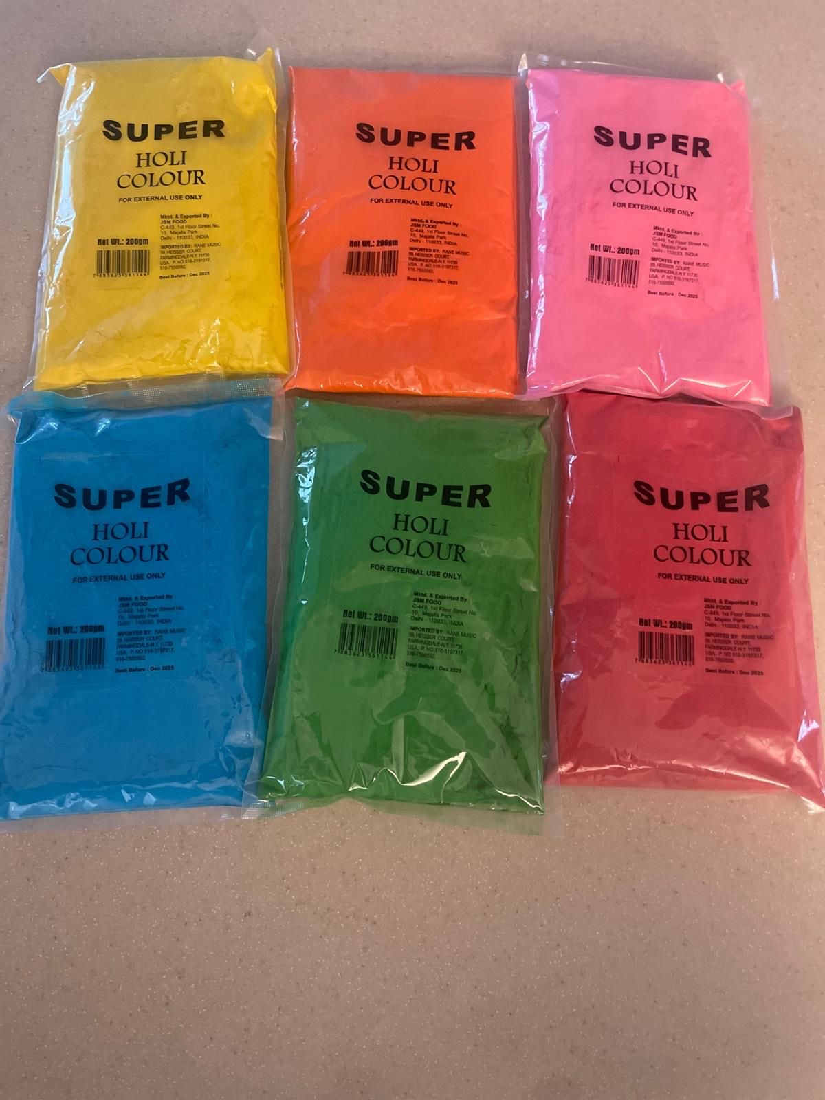 Super Holi Color Powder (Gulal) 6 Pack x 200g