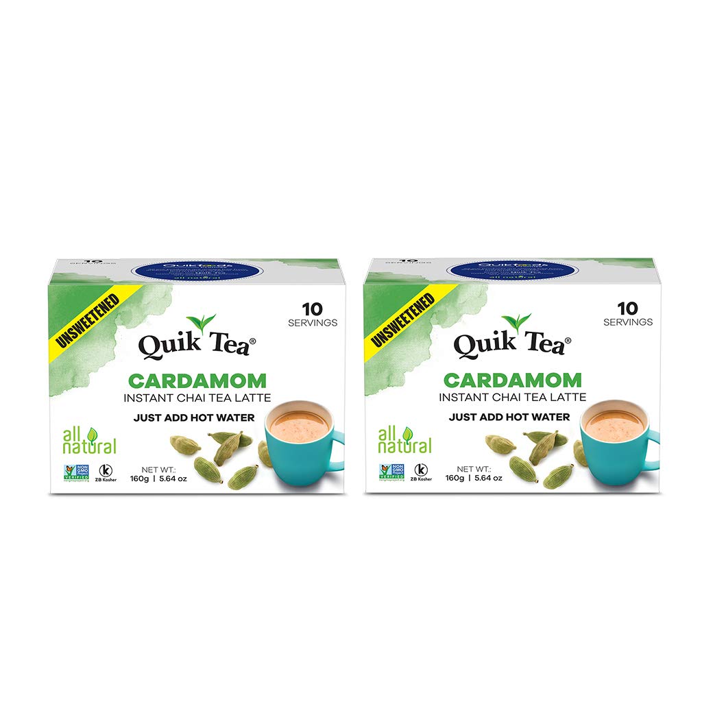 QuikTea Unsweetened Cardamom Chai Tea Latte - 20 Count (2 Boxes of 10 Each)