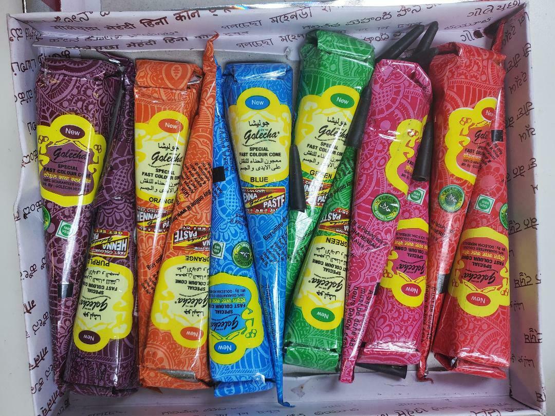 12 x Golecha Multi Color Henna Cones Temporary Tatoo Body Art Ink
