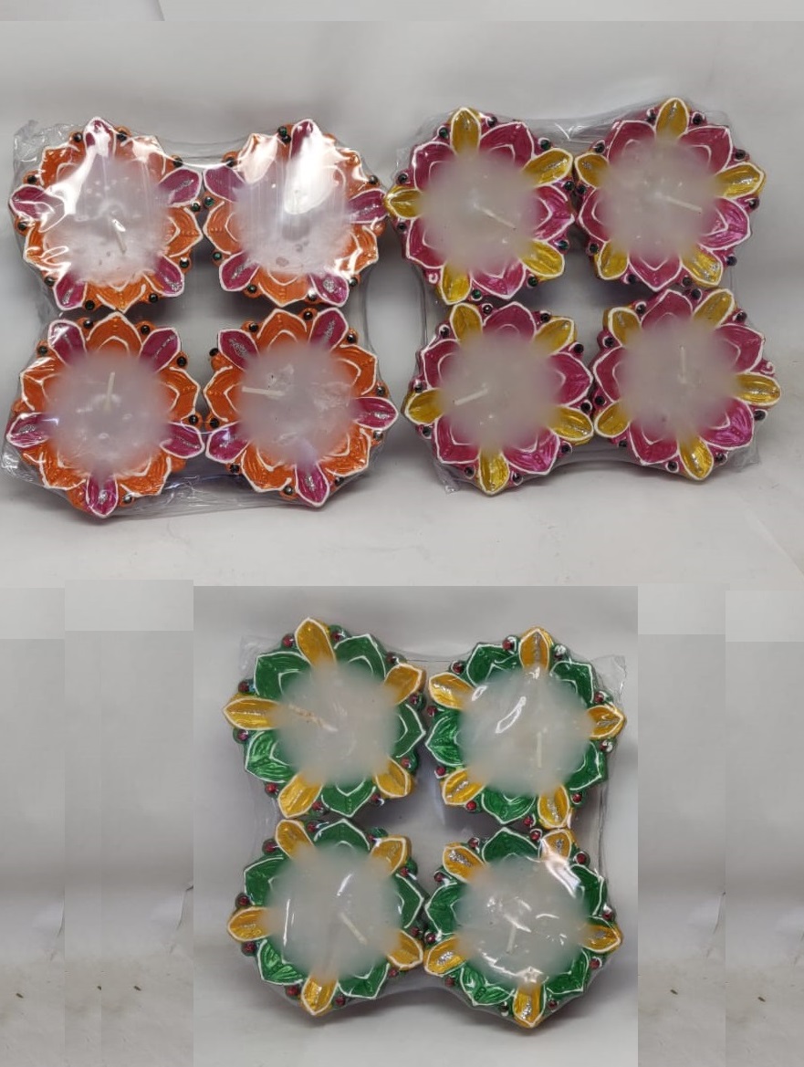 Floral Design Diwali Clay w/ Wax Set of 4 (18 Sets / 72 pcs)