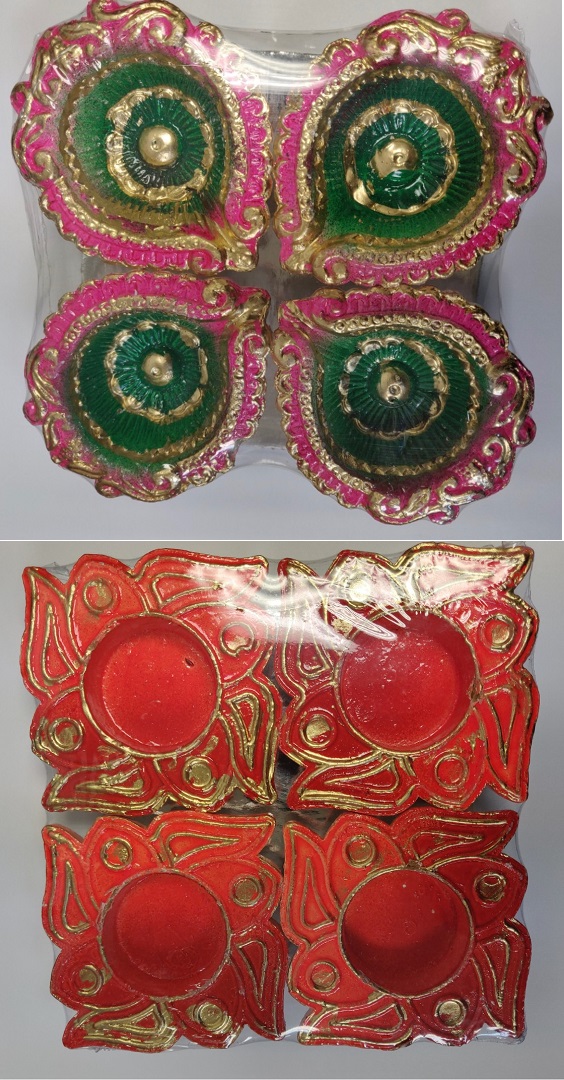 Festive Design Clay (Mitti) Diya Set of 4 (72 Pcs) w/ Free Wick