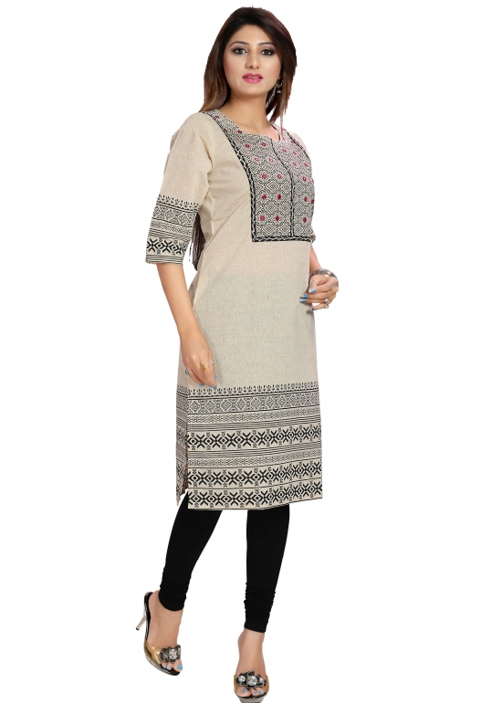 Alluring Cream Black and Red Print Cotton Kurti Tunic Size 38 Alluring Cream Black and Red Print Cotton Kurti Tunic Size 38