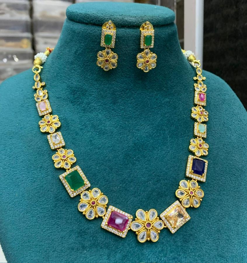 Multi-Color Floral Stone Necklace with Earrings!!!!