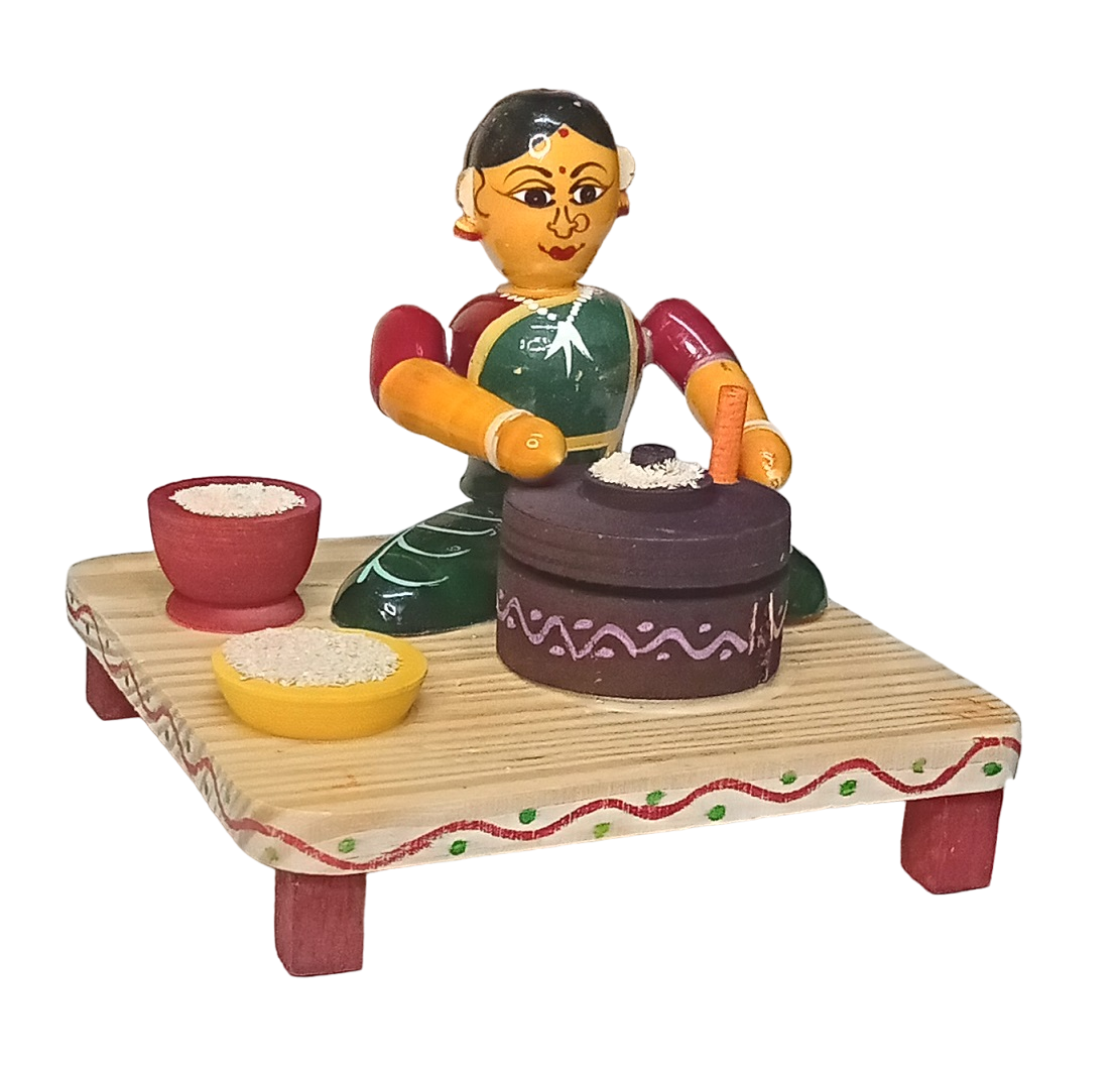 Etikoppaka Navarathri Golu Doll - Lady Wheat Grinding