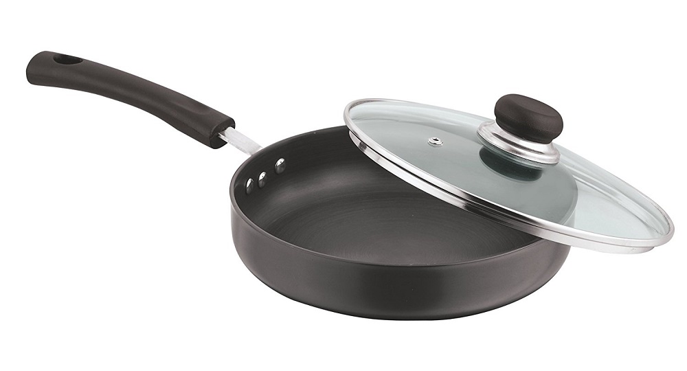 Vinod Pearl Hard Anodised Deep Fry Pan with Glass Lid, 24cm/3.25mm