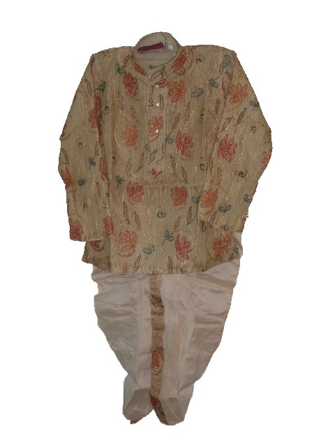 Dhoti Kurta In Gold & Cream Tissue For Toddlers