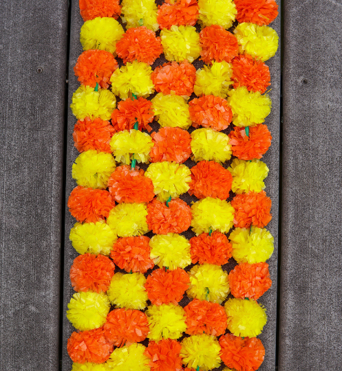 30 PC Yellow With Red Artificial Marigold Flower Garlands Indian Event Decor 