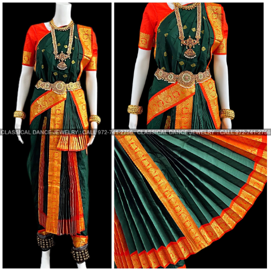 KUCHIPUDI | 40-INCH PANT | GREEN ORANGE CLASSICAL DANCE JEWELRY