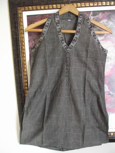 Womens Cotton Printed Short Top Kurti Sleeveless With Contrast Placket –  ShalinIndia
