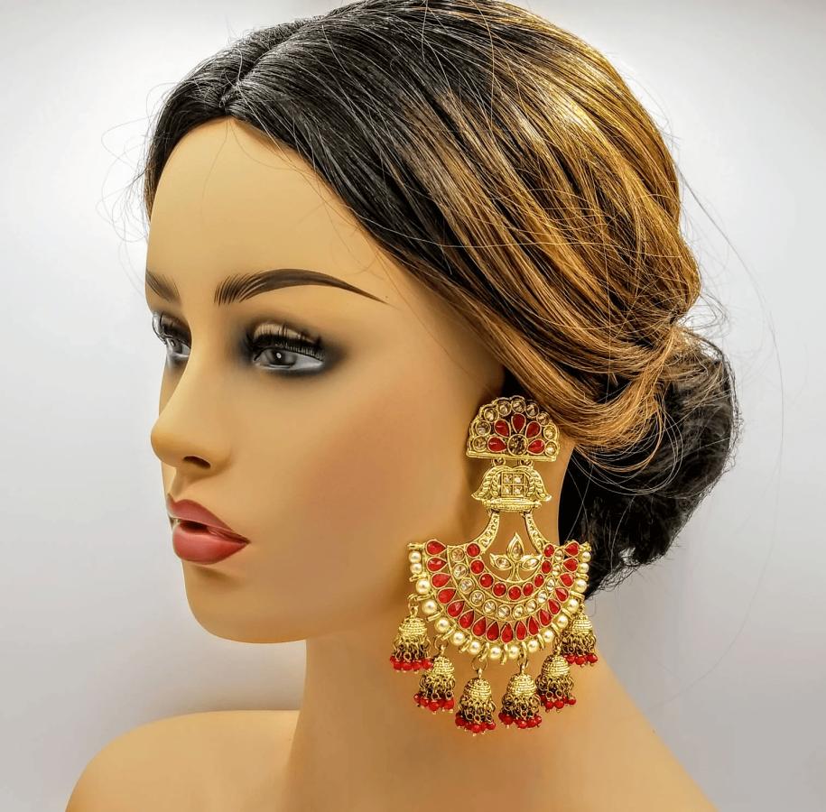 Traditional Design Kundan Earrings Red