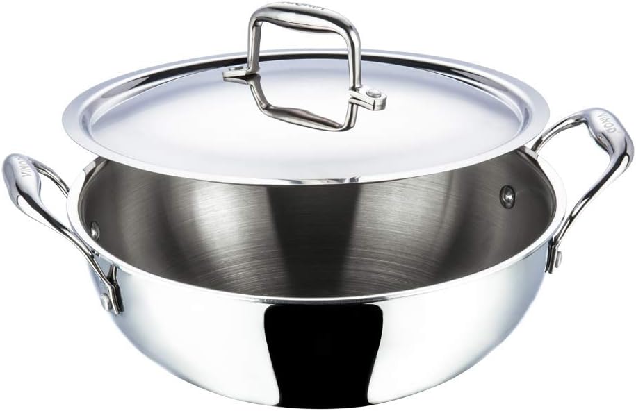 Vinod Platinum Triply Stainless Steel Extra Deep Kadai with Lid -24cm(3.2L)