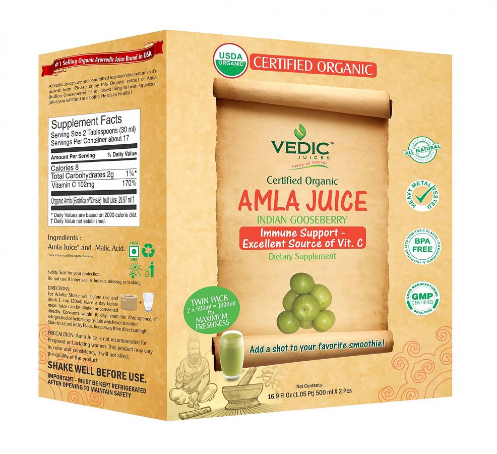 Vedic Organic Amla Juice | Immunity Boosting, Excellent Source of Vitamin C 500ml x 2