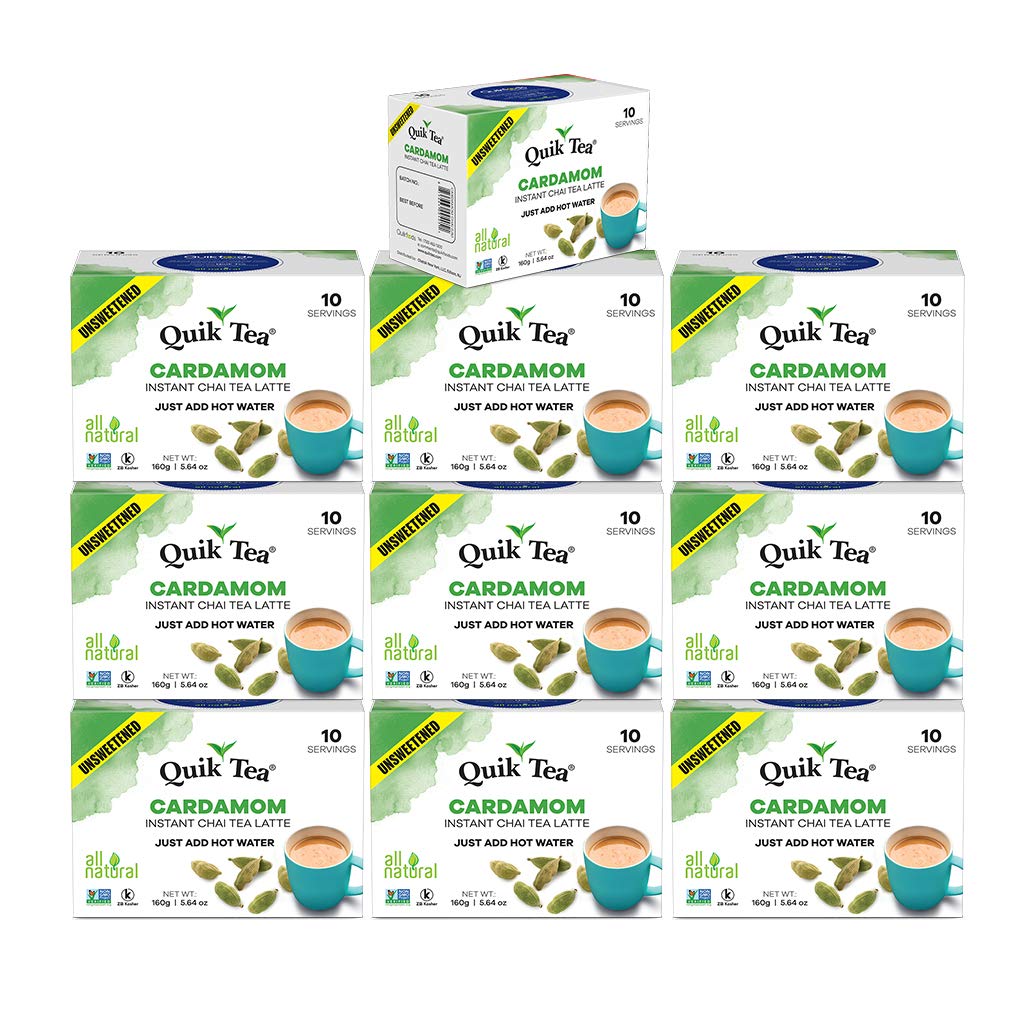 QuikTea Unsweetened Cardamom Chai Tea Latte 100 Count (10 Boxes of 10