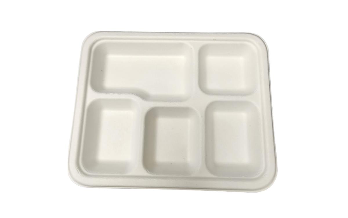 Biodegradable 5-Compartment Plates / Thali / Meal Lunch Dinner Tray - 100 Plates
