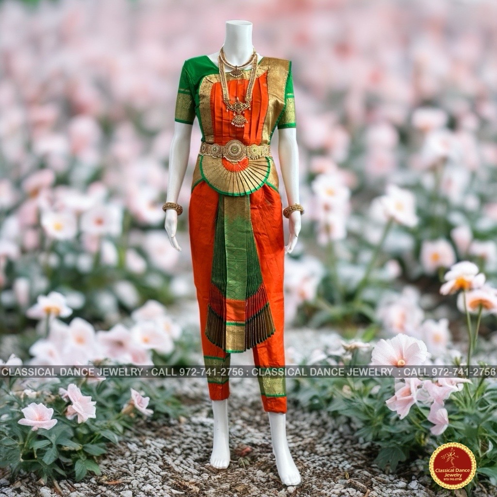 BHARATANATYAM | 36-INCH PANT | ORANGE GREEN CLASSICAL DANCE JEWELRY 