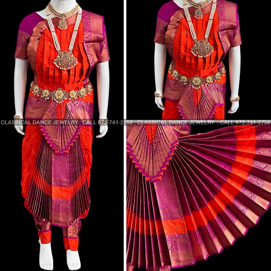 ORANGE PURPLE PINK 30 inchs Pant Length Bharatanatyam Dance Costume ORANGE PURPLE PINK 30 inchs Pant Length Bharatanatyam Dance Costume
