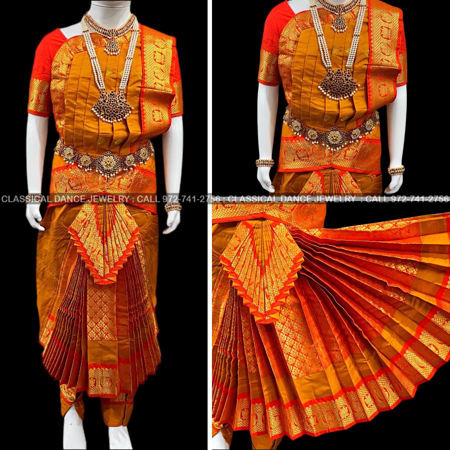 MUSTARD YELLOW ORANGE 30 inchs Pant Length Bharatanatyam Dance Costume MUSTARD YELLOW ORANGE 30 inchs Pant Length Bharatanatyam Dance Costume