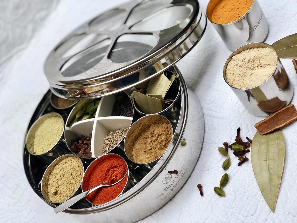 Lotus Spice Tin / Masala Dabba (spices not included) by The Three Sisters Lotus Spice Tin / Masala Dabba (spices not included) by The Three Sisters