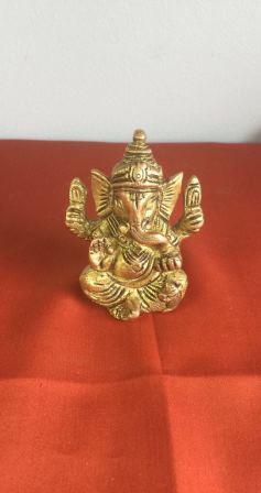 Decorative Golden Brass Ganesha Statue for Pooja & Gift 3.3"
