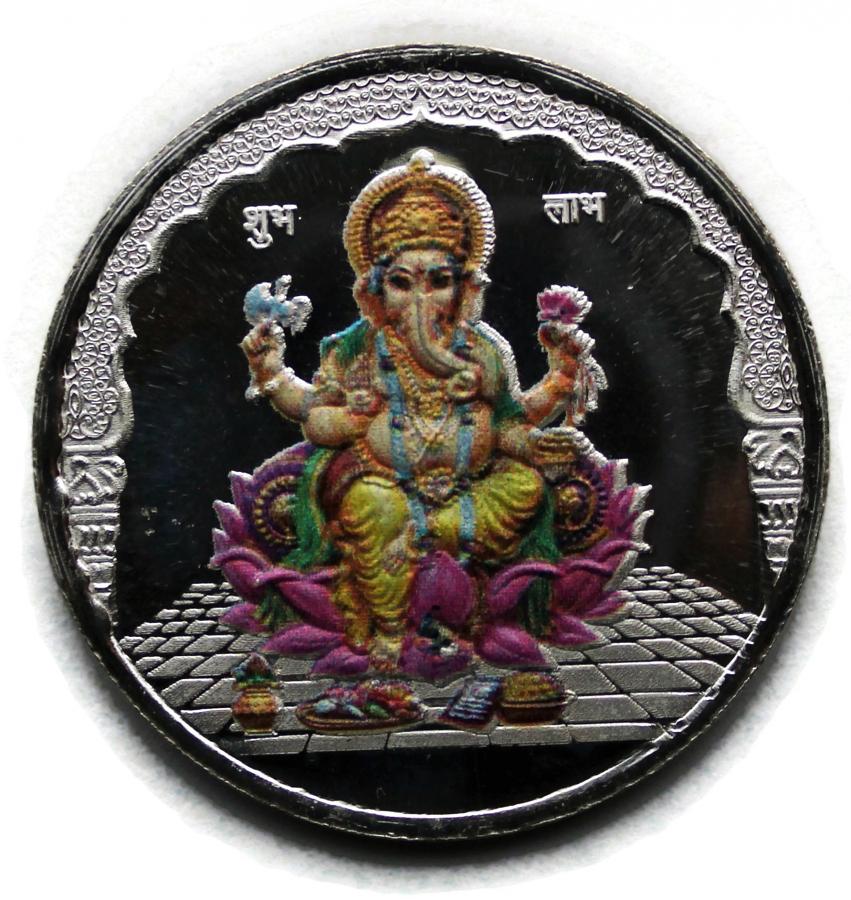 Ganesha 999 Pure Silver Enamel Novelty Color Ten Gram Coin