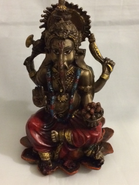 Antique Ganesha Statue on Lotus Flower 4"