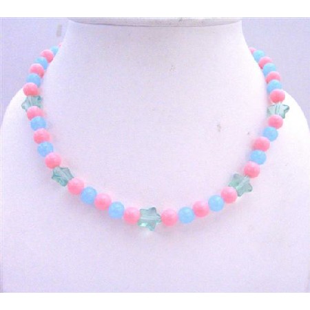 Round Beads Girls Stretchable Jewelry In Cool Pink & Blue Beads Round Beads Girls Stretchable Jewelry In Cool Pink & Blue Beads