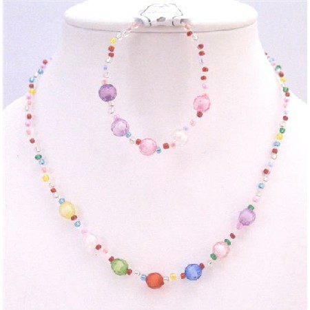 Multicolored Small Big Beads Necklace & Bracelet Girls Return Gift Multicolored Small Big Beads Necklace & Bracelet Girls Return Gift