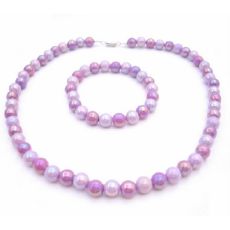 Girls Gift Inexpensive Necklace & Bracelet Purple Flower Girl Gift 