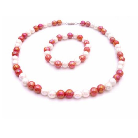 Return Gift Cheap Jewelry Necklace & Bracelet Red & White Beads 