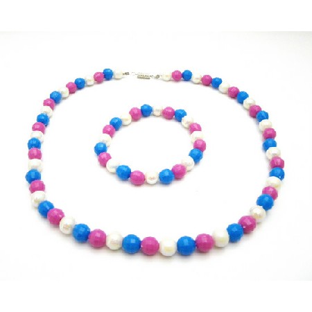 Flower Girls Return Gift BLue Pink White Beads Necklace Bracelet Flower Girls Return Gift BLue Pink White Beads Necklace Bracelet