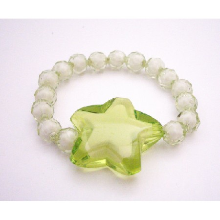 Stretchable Bracelet Peridot Star On White Beads Comfortable Jewelry Stretchable Bracelet Peridot Star On White Beads Comfortable Jewelry