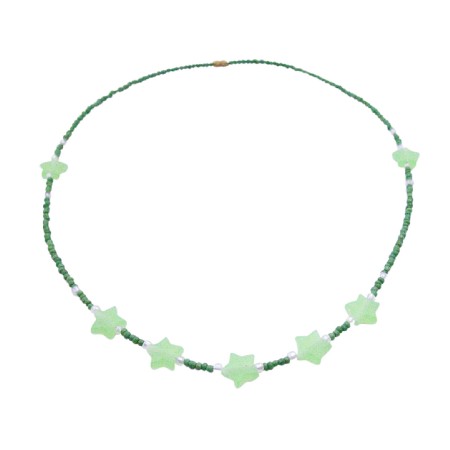Cute Necklace in Dark Green Tiny Beads with Lite Green Star Beads 