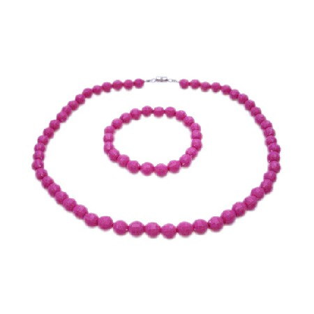 Fuchsia Beads 10mm Beads Necklae Stretchable Bracelet Christmas Gift Fuchsia Beads 10mm Beads Necklae Stretchable Bracelet Christmas Gift