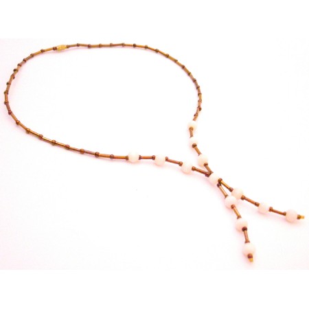 Flower Girl Jewelry Brown & Ivory Combo Necklace Tassel Drop Down 