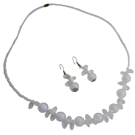 White Beads Jewelry Set For Little Girls Holiday Christmas Gift 