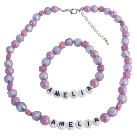 Personalized Necklace Bracelet Holiday Gift Purple Beads Flower Beads Personalized Necklace Bracelet Holiday Gift Purple Beads Flower Beads