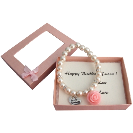 Happy Birthday Bracelet Blush Pink Pearl Bracelet