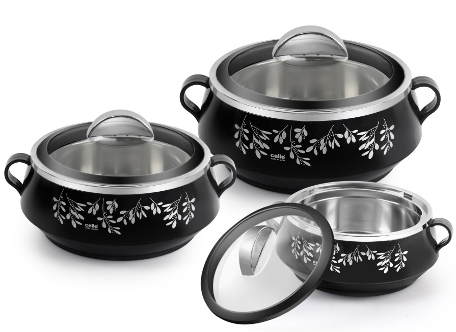 Cello Glitter Insulated Hotpot Pack of 3 Thermoware Casserole Set Cello Glitter Insulated Hotpot Pack of 3 Thermoware Casserole Set