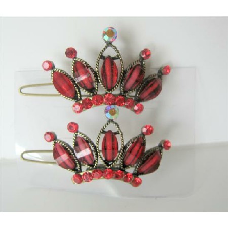 Seduction Red Crown Hair Clip Pair Of Crown Clip Sparkling Crystals Seduction Red Crown Hair Clip Pair Of Crown Clip Sparkling Crystals
