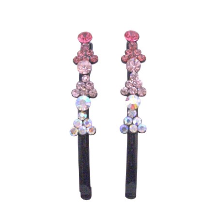 Fancy Hair Pin Fuchsia Rose Clear Crystals Black Pin Hair Jewelry Fancy Hair Pin Fuchsia Rose Clear Crystals Black Pin Hair Jewelry